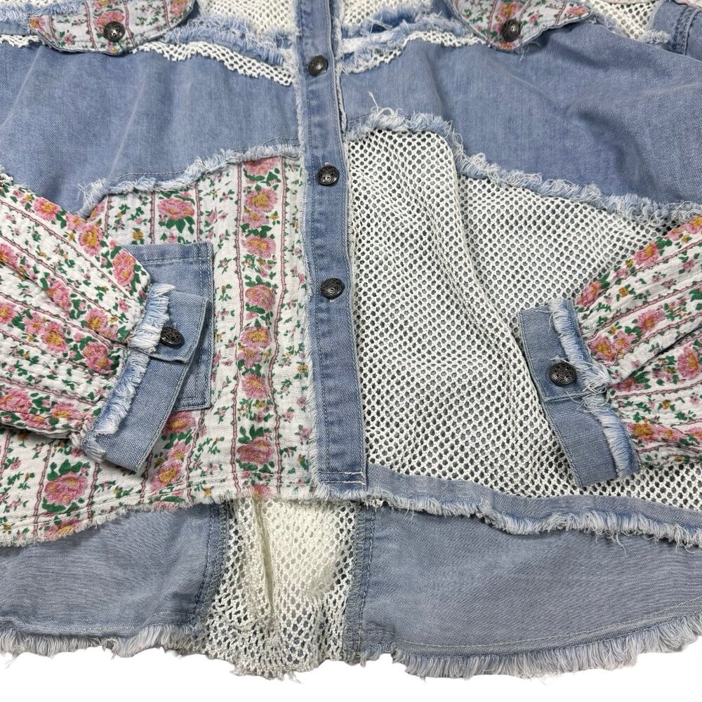 POL Patchwork Denim Jacket Shacket SZ L Blue Flor… - image 10